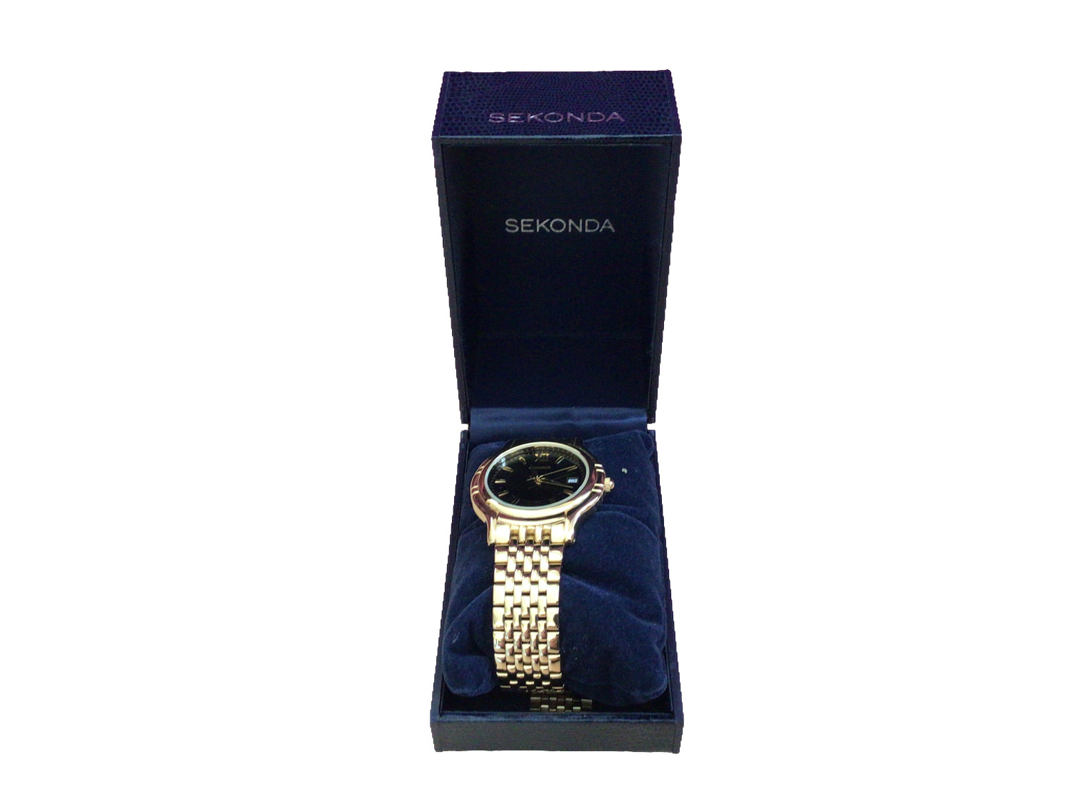 Sekonda Watch Gold Black Dial Roman Numeral Analogue Date Bracelet Box