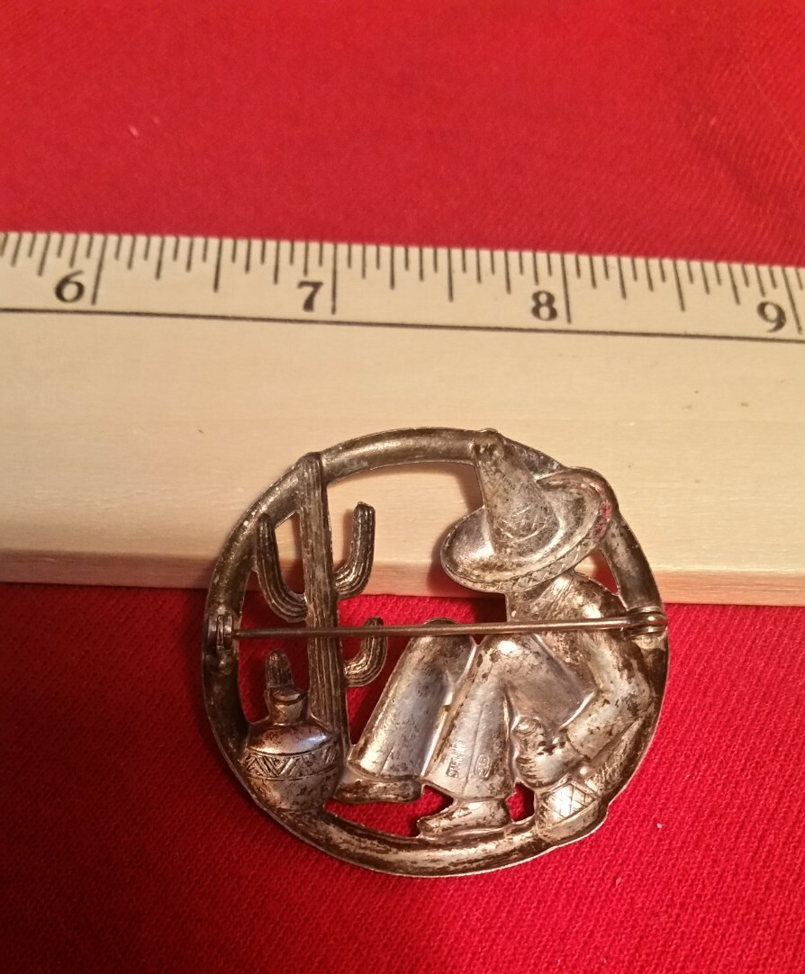 Mexican style Sterling Silver Pin cactus Gift GrAdv Shipping paid by the buyer