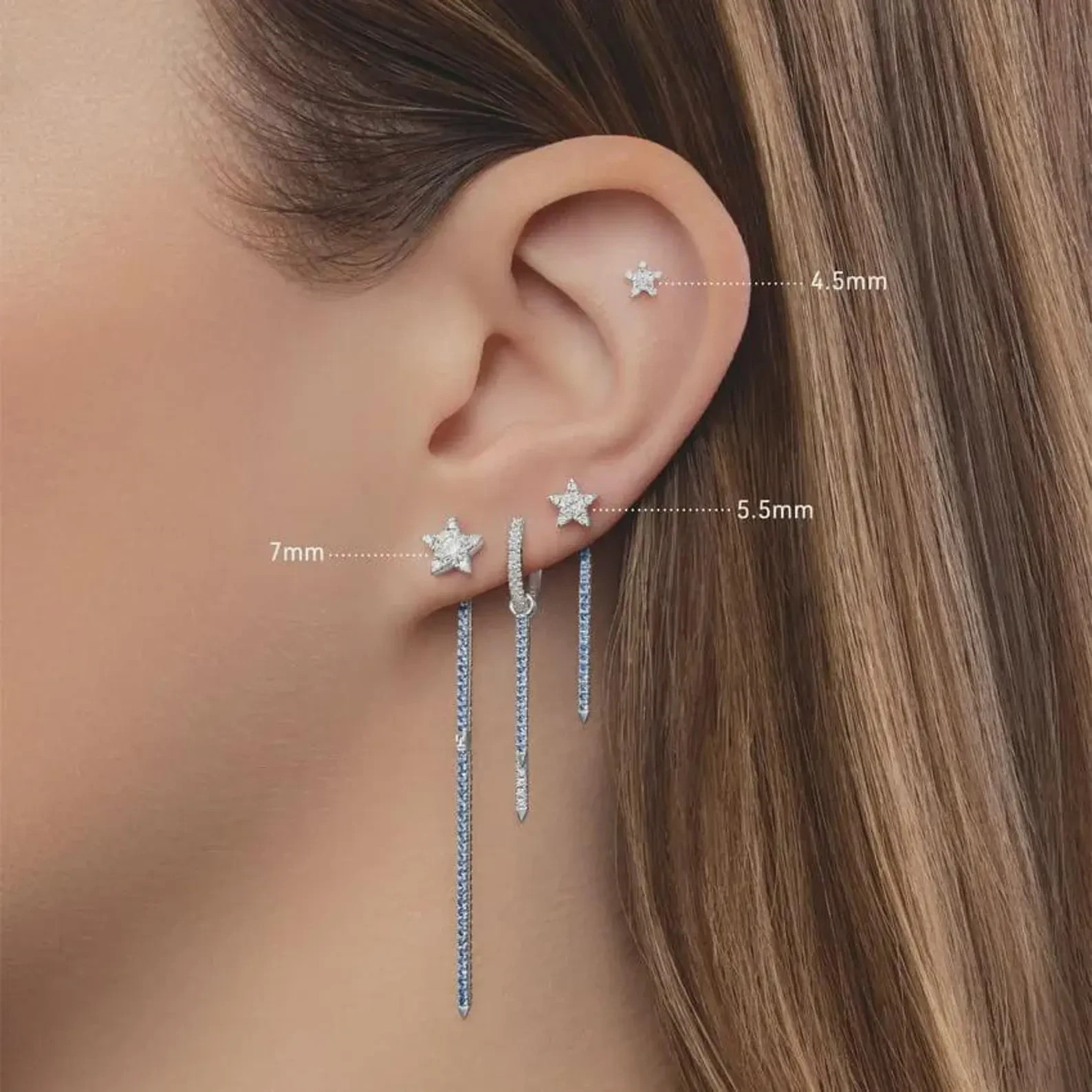 Sparkling Star Moissanite Helix Flat Back Stud 925 Sterling Silver