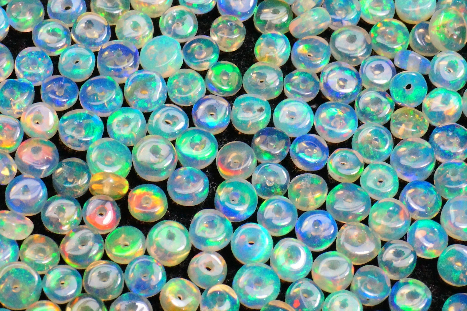 Natural Ethiopian Opal Beads, Smooth Rondelle Welo Fire Opal