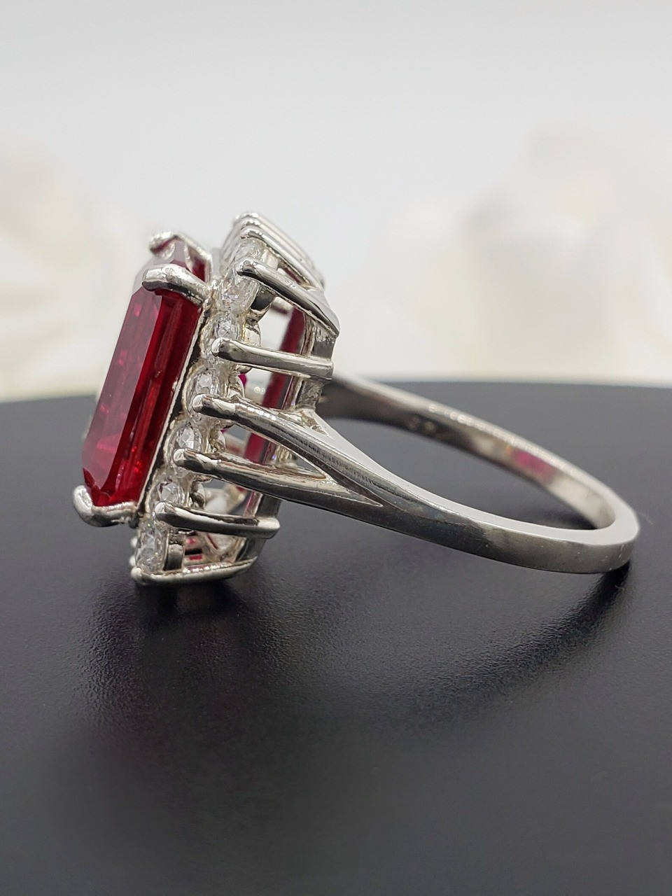 6.80 Ct Emerald Cut Natural Ruby Diamond Engagement Ring 14K White Gold Size 7
