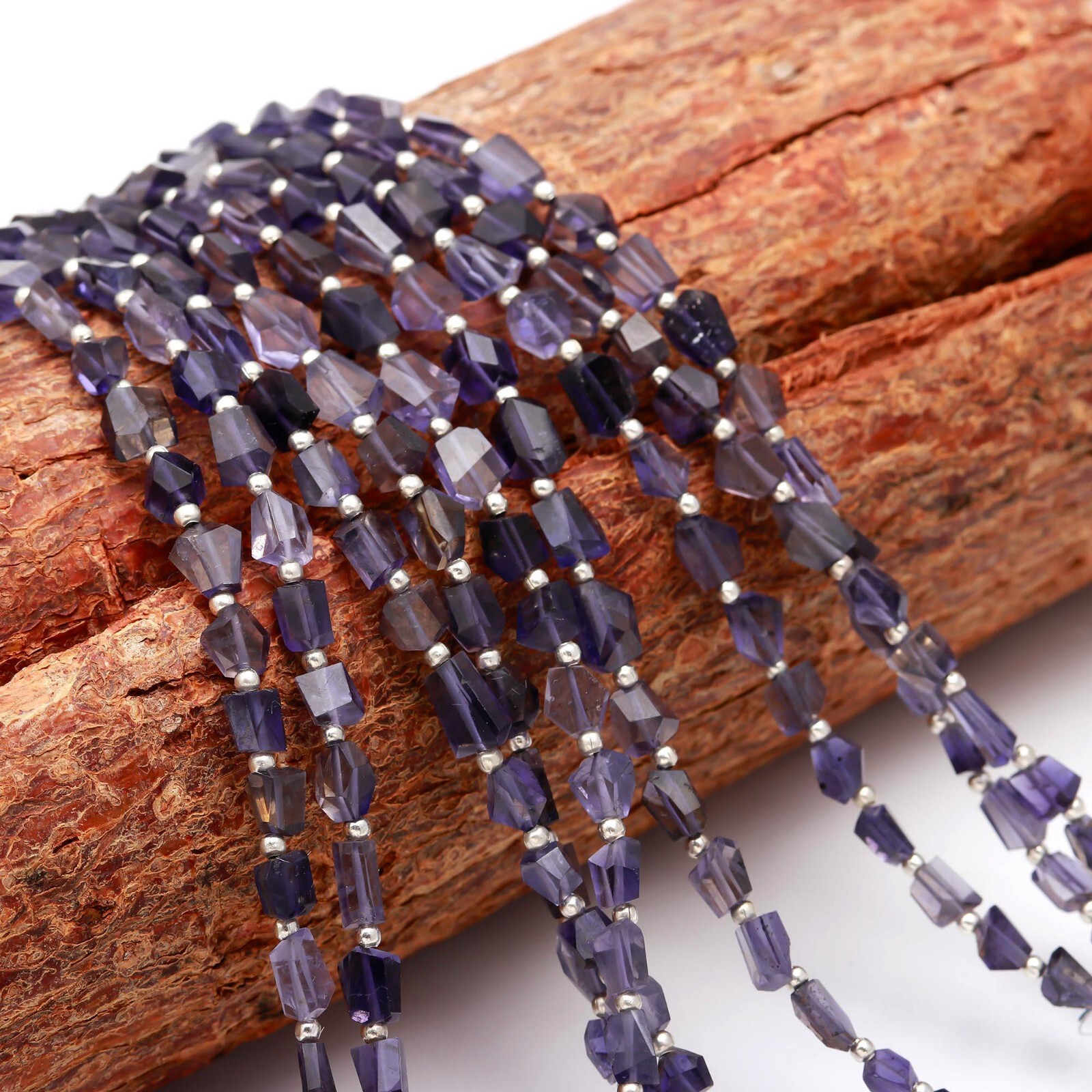 Natural Indian Iolite Gemstone 6 to 7mm Size Faceted Nugget Shape Beads 7″Strand