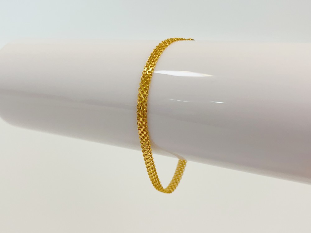 Solid 18K Yellow Gold AU750 Multiple Layer Wide Bracelet Bangle Chain 8inch