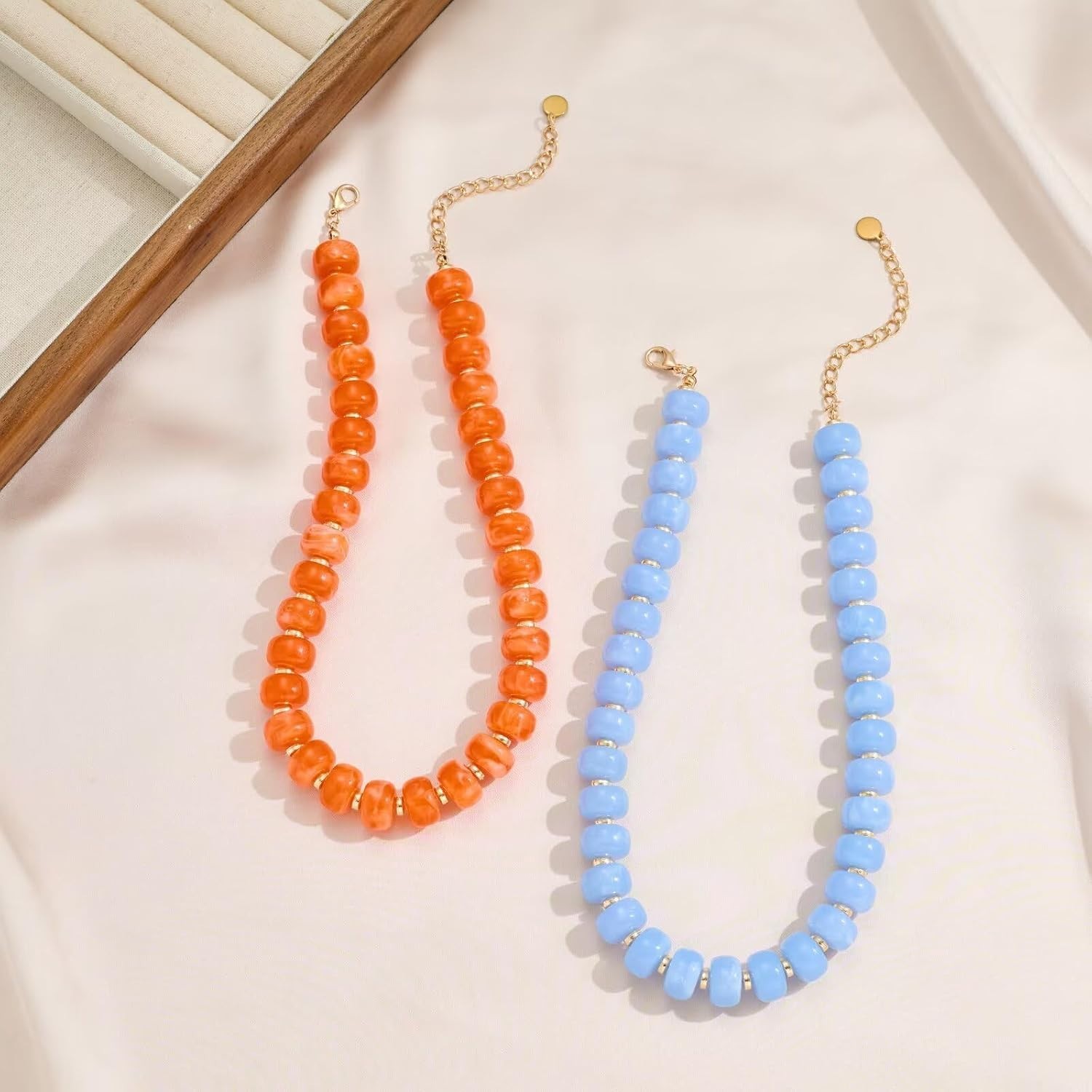 Adjustable Orange Beaded Necklace with Lobster Clasp – Perfect for Layering