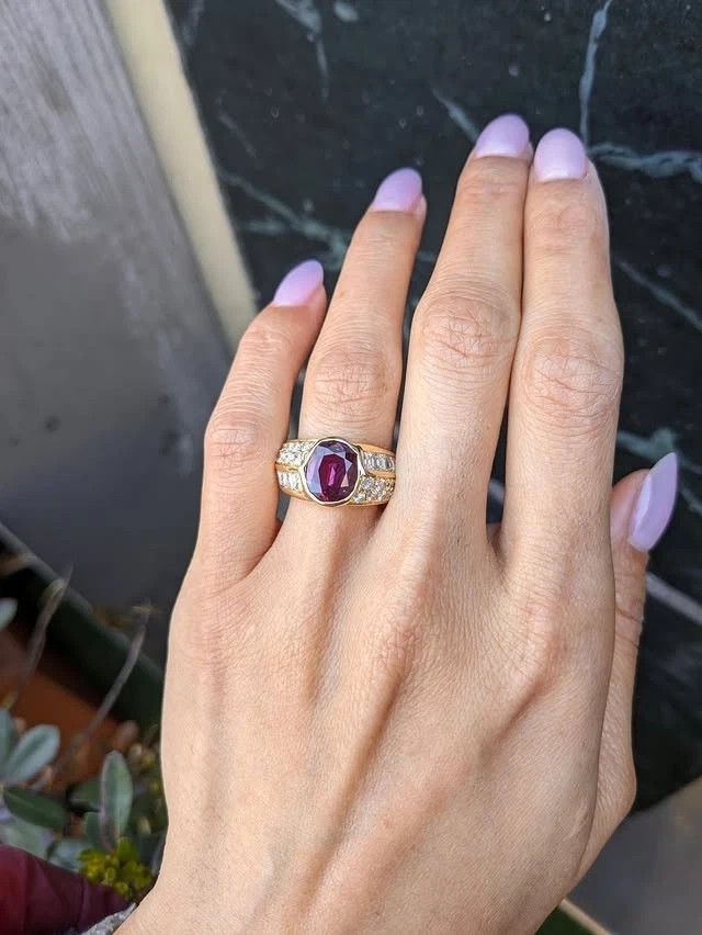 6.80 Ct Oval Cut Natural Ruby & Diamond Wedding Ring 14K Yellow Gold