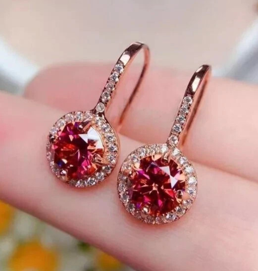 4.00 Ct Certified Pink Diamond Solitaire Earrings, Great Sparkle & Bling-VIDEO