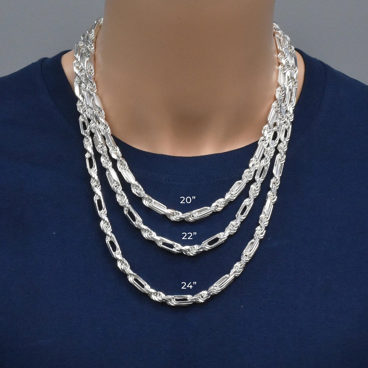 .925 Sterling Silver Figarope Milano Chain or Bracelet 4.3mm-8mm