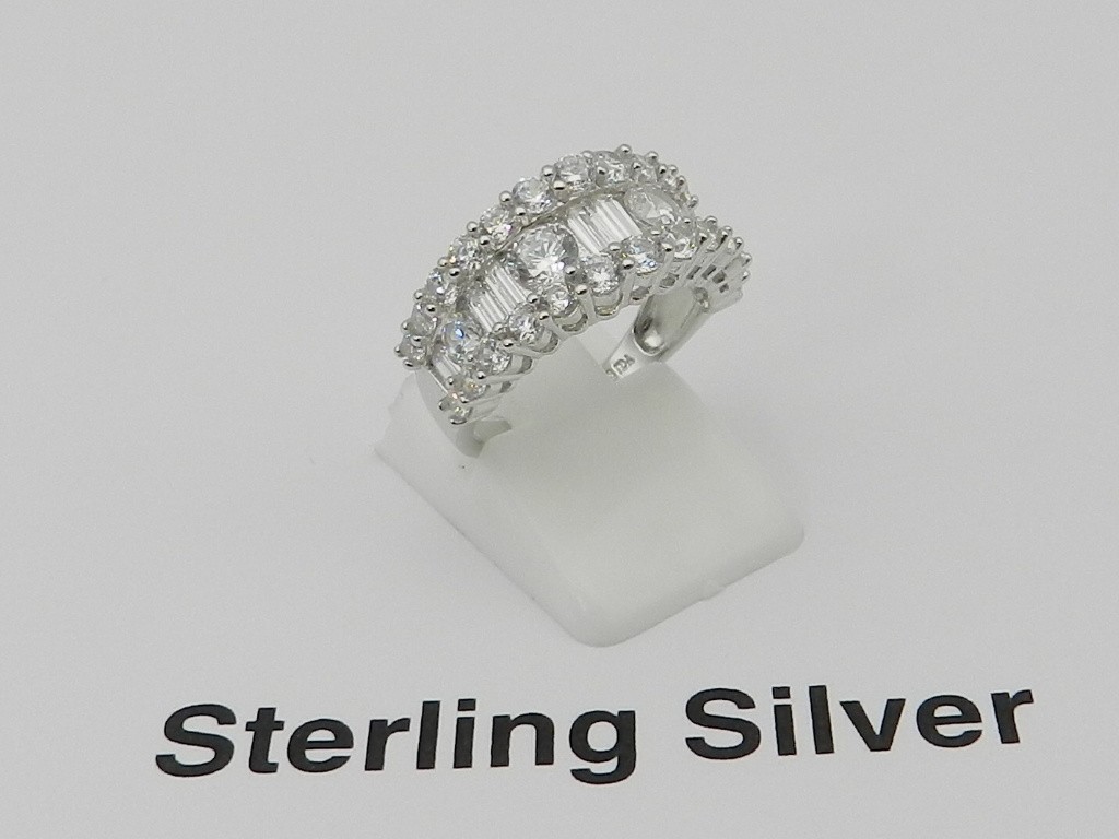 Macy’s Cubic Zirconia Round & Baguette Graduated Band in Sterling Silver, 5
