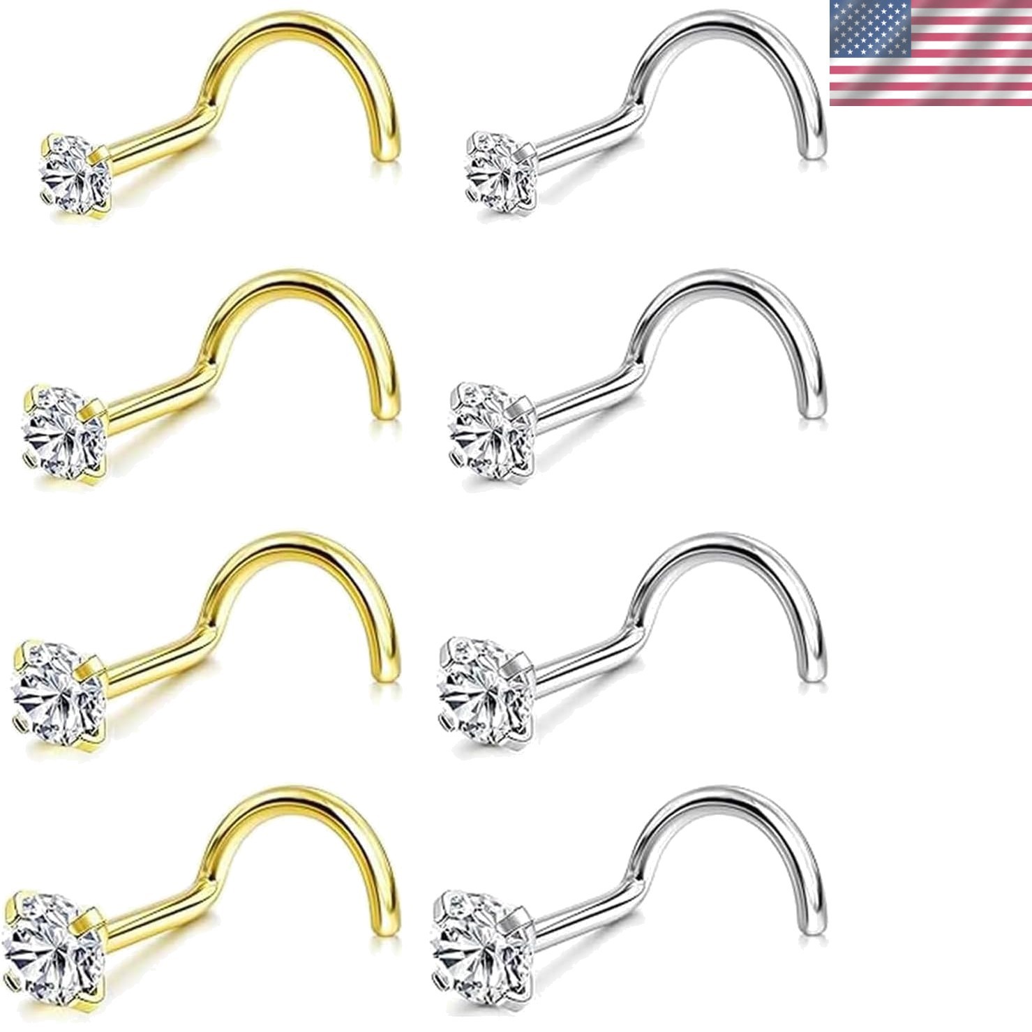 20G Stainless Steel Nose Rings Set of 8 – Hypoallergenic & Stylish Jewelry