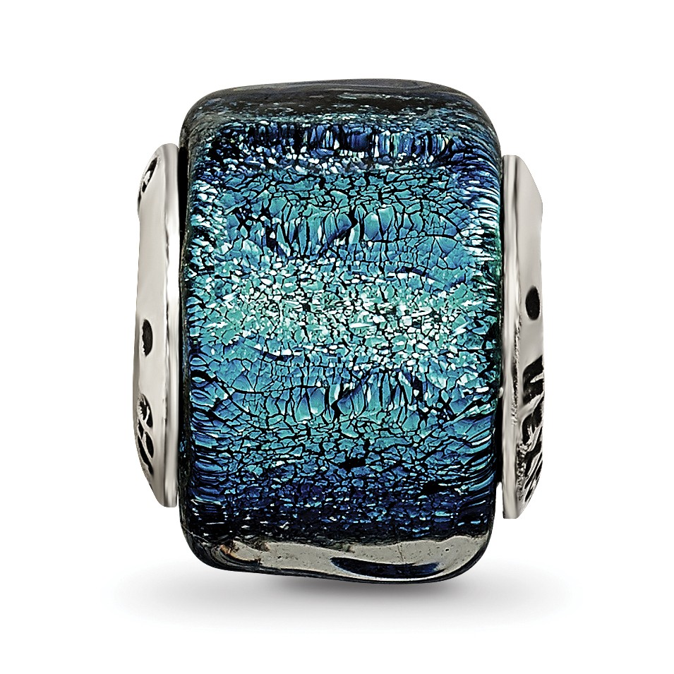 Silver Reflections Blue Dichroic Glass Bead QRS1482