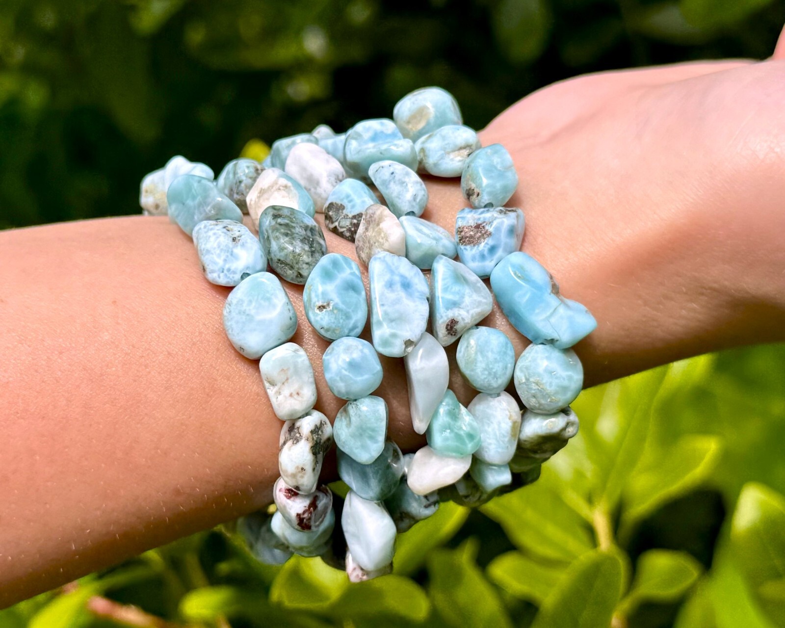 Larimar Tumbled Gemstone Bracelet 6-8 mm Nuggets (Larimar Crystal Bracelet)