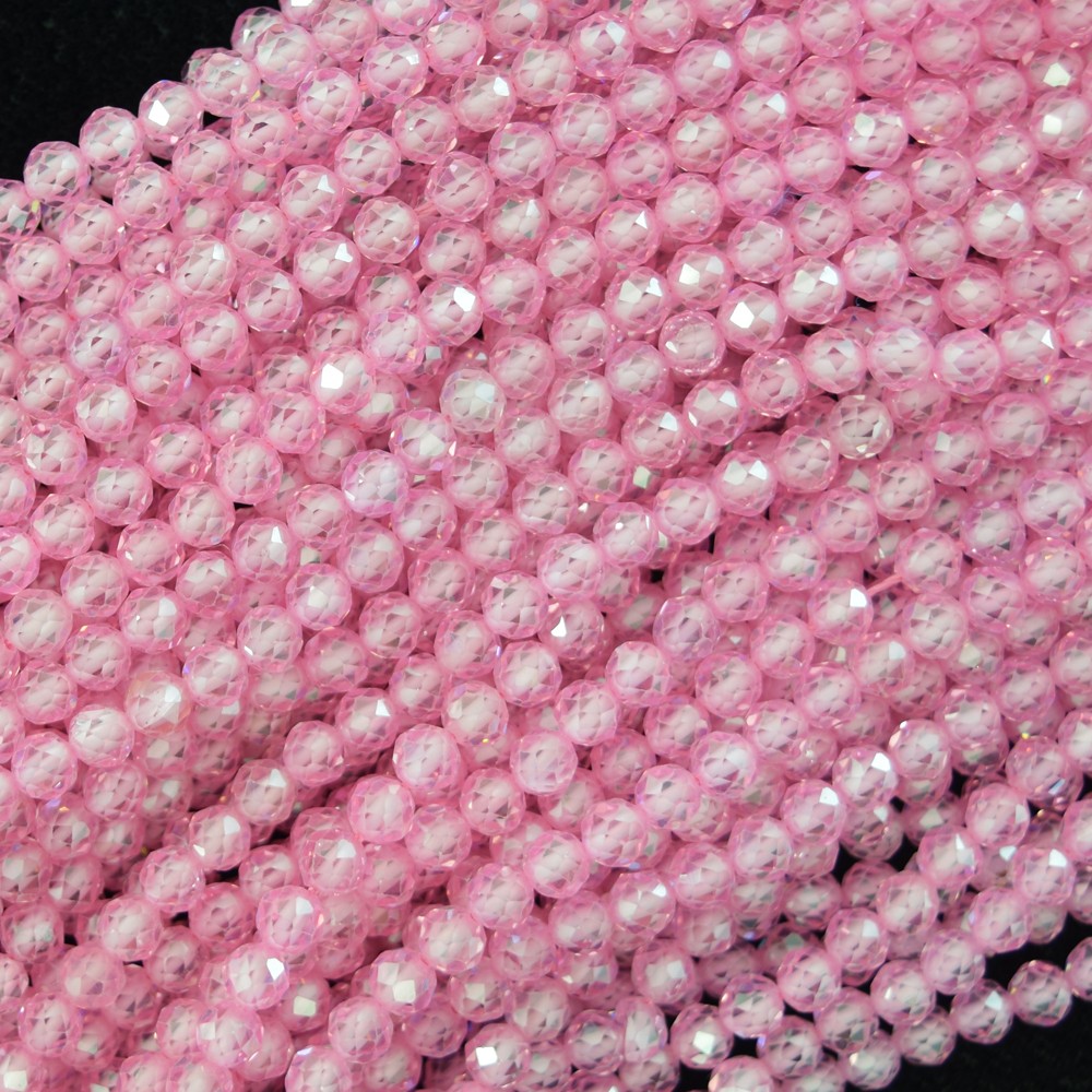Faceted Pink CZ Cubic Zirconia Round Beads 15″ Strand 3mm 4mm