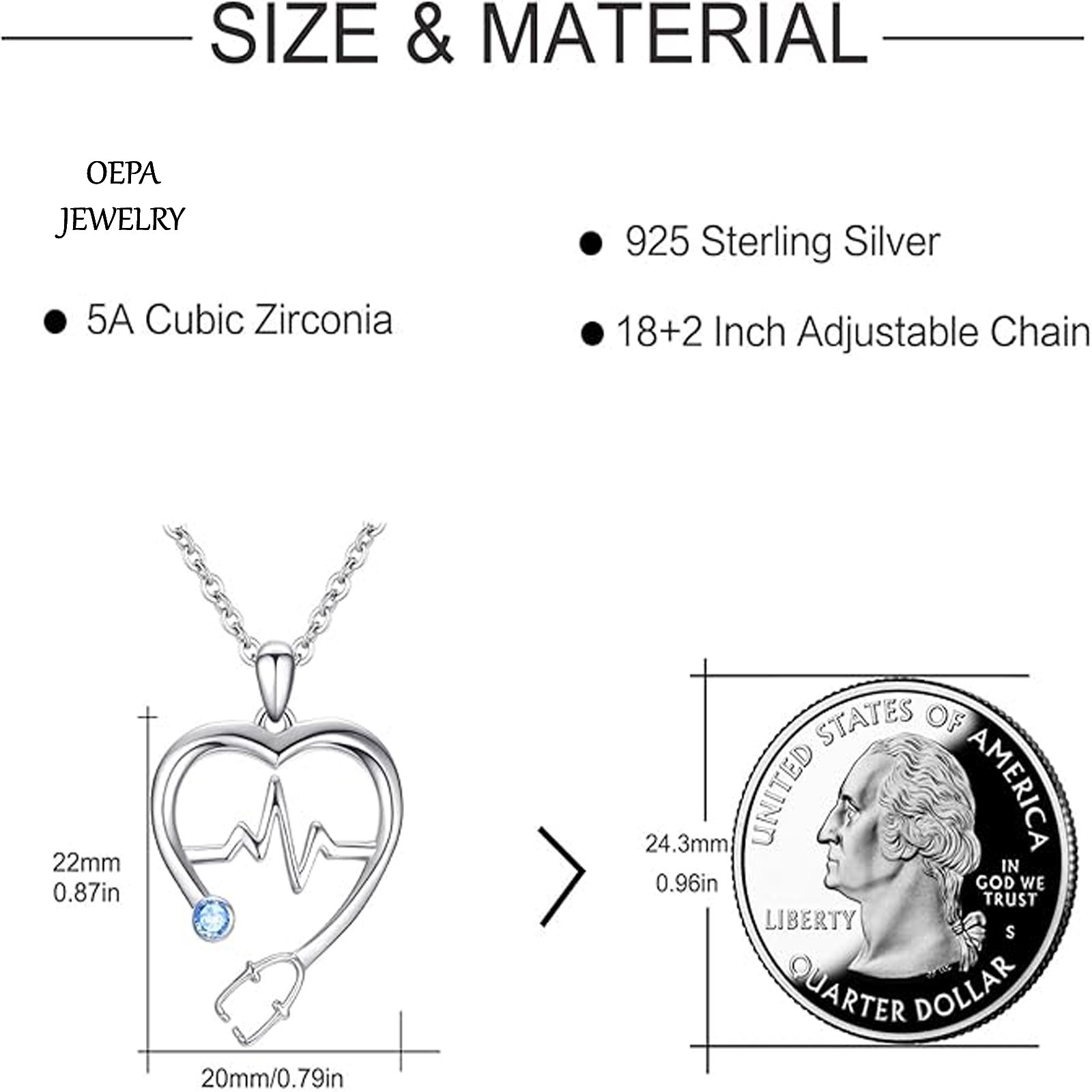 Nurse Necklace 925 Sterling Silver Stethoscope Heartbeat Necklace for Women