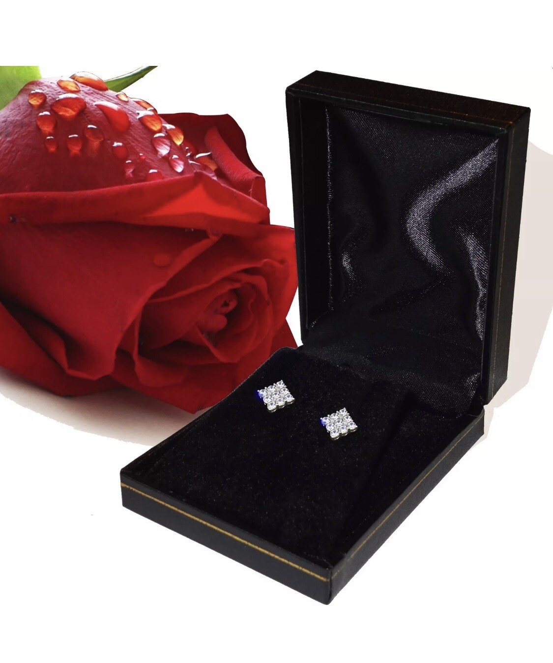 4 Ct Princess Cut FL/D Lab Created Stud Earrings 14K White Gold 7mm Push Back