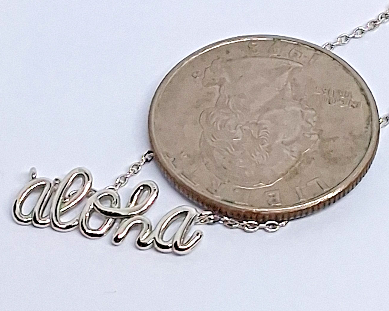 Sliver Tone Hawaiian “Aloha” Scroll Word 16 Inch Necklace