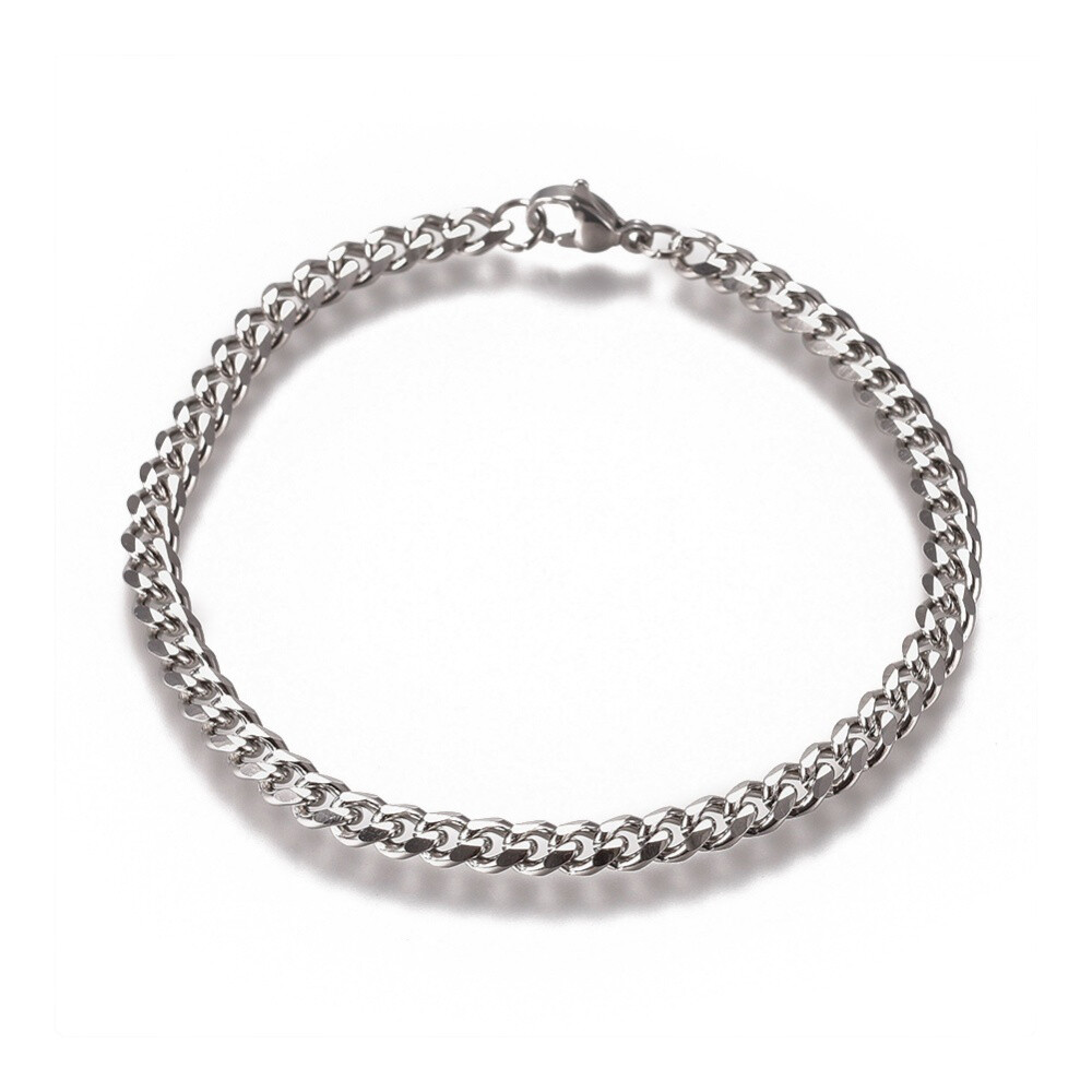 Curb Chain Twisted Bracelet Stainless Steel Racelsts Lobster Silver 8″ A60