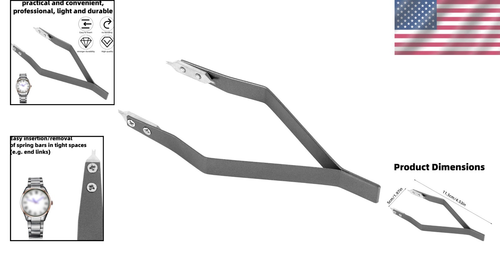 7825 Watch Spring Bar Tweezer, Aluminum Alloy Spring Bar Pliers Lug Removal F…