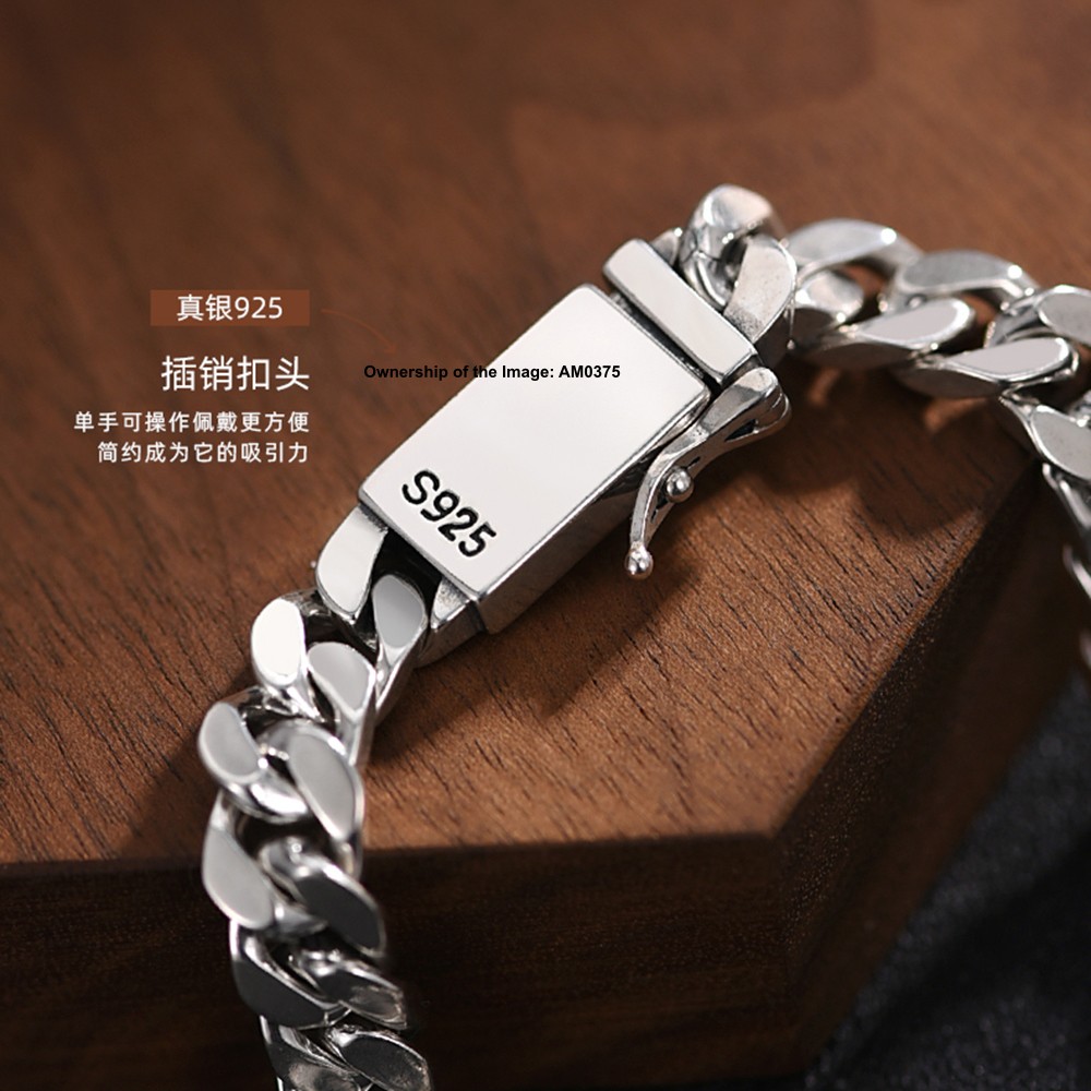 Pure 925 Sterling Silver Curved Plate Curb Link Chain Bracelet Unisex Jewelry