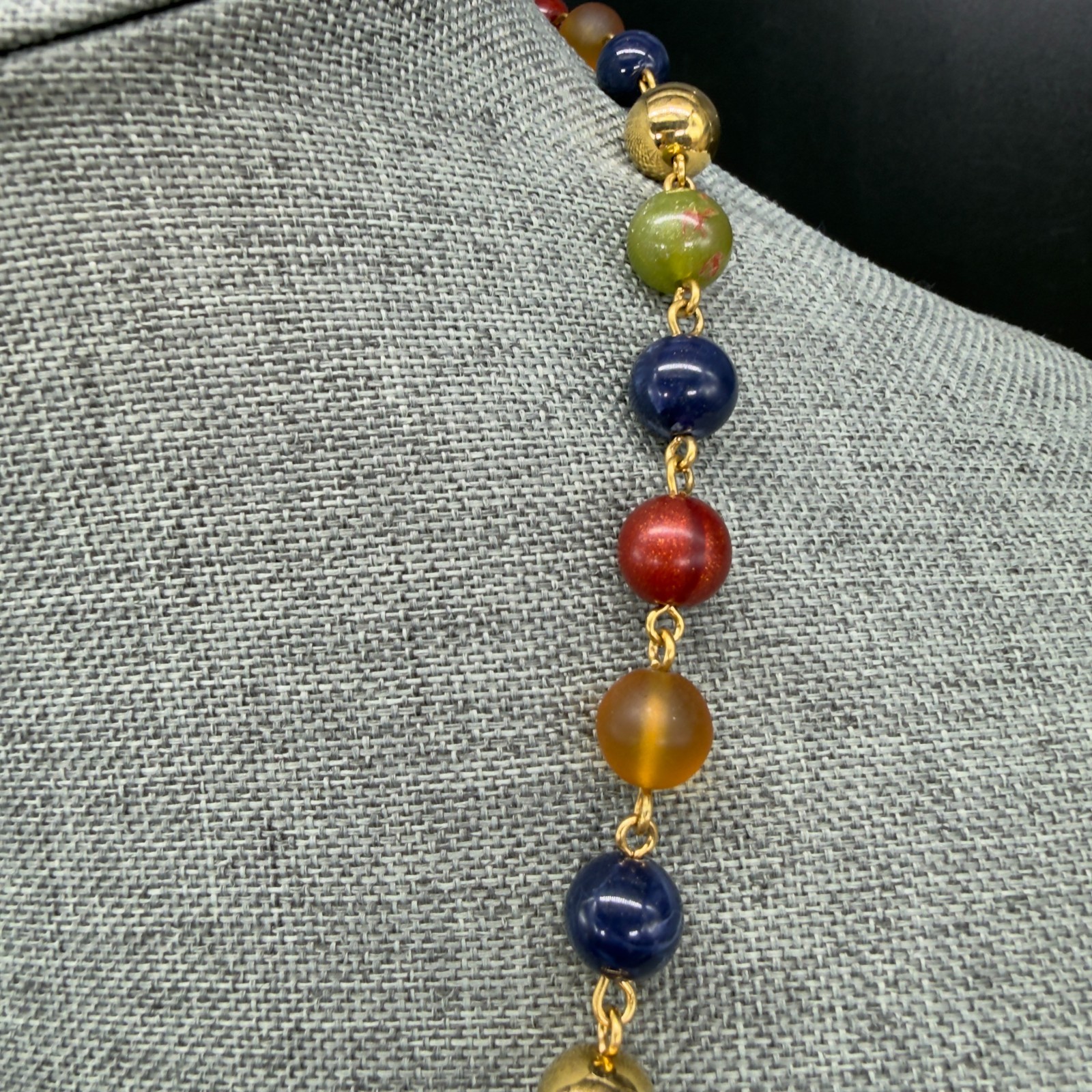 Vintage Necklace Acrylic Lucite Beads Gold Tone Accents 29 Inches