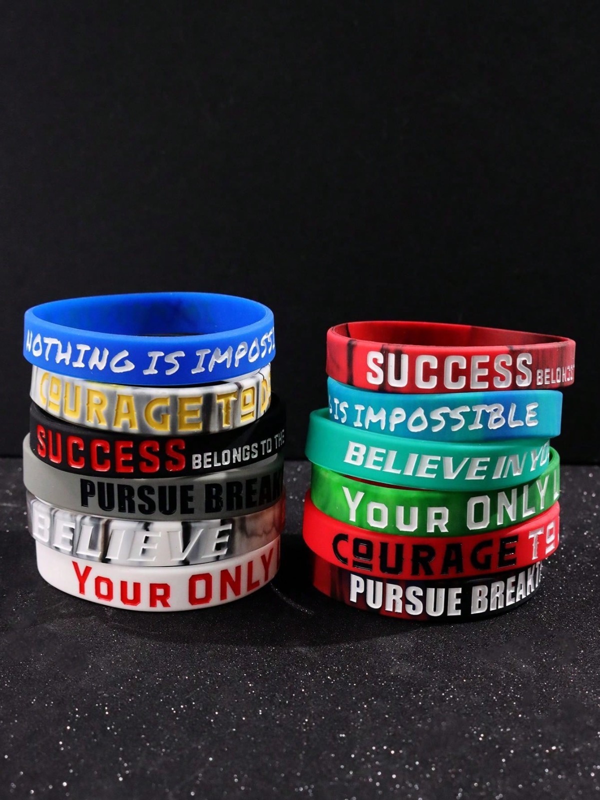 12x Motivational Silicone Wristbands Men Gym Sports Rubber Bracelets Quote Gift