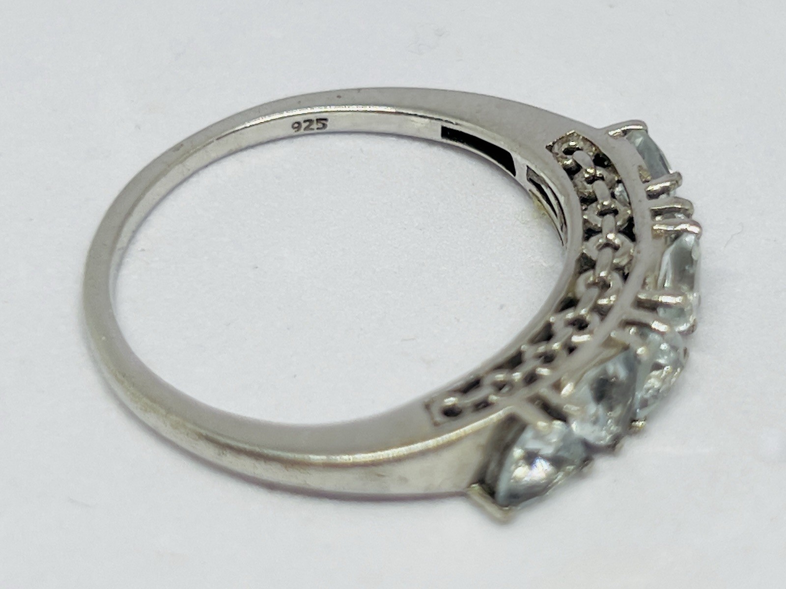 STS 925 Silver Very Light Blue Aquamarine Trillion Gemstone Band Ring Sz 9