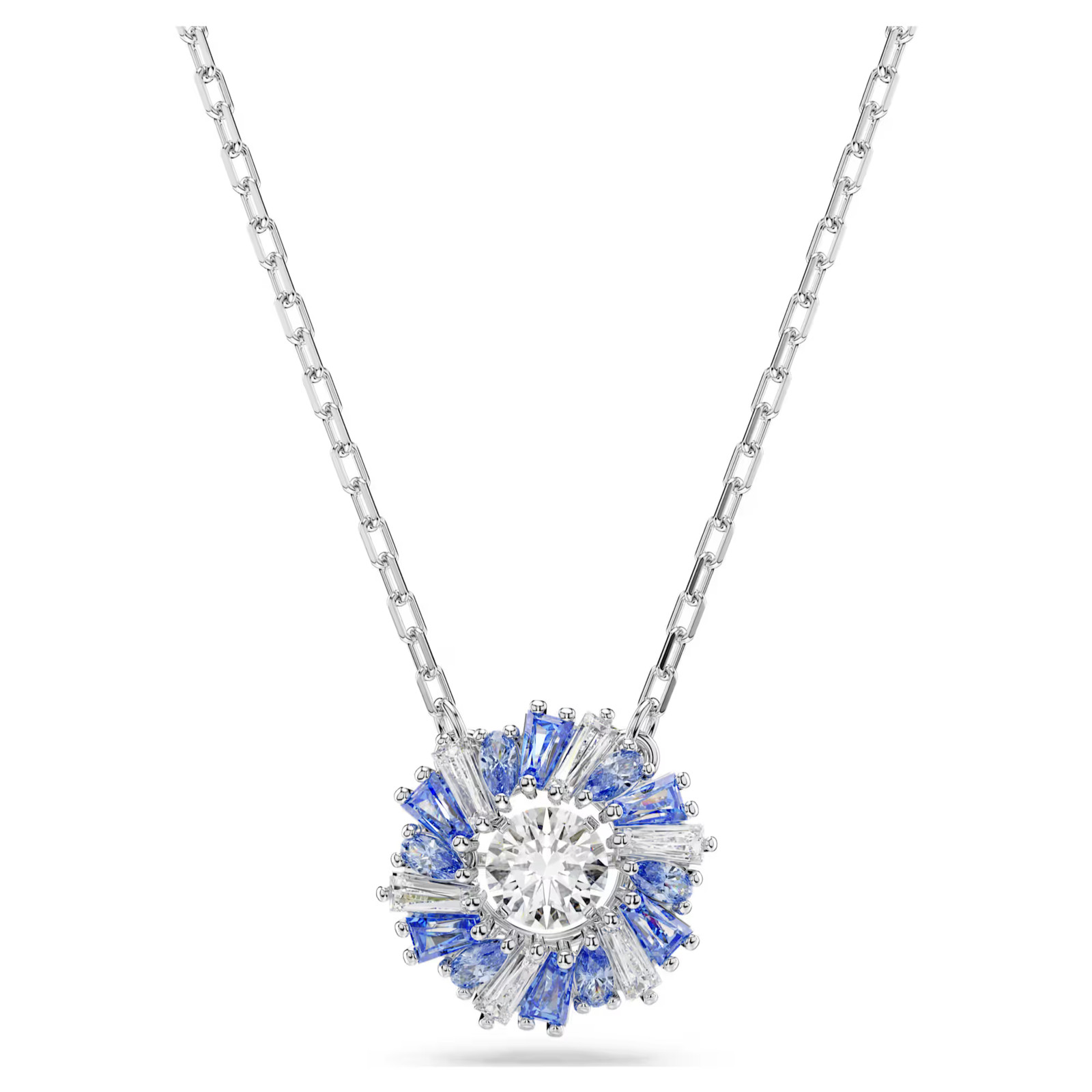 Idyllia Blue Rhodium Plated Pendant Flower Mixed Cuts New