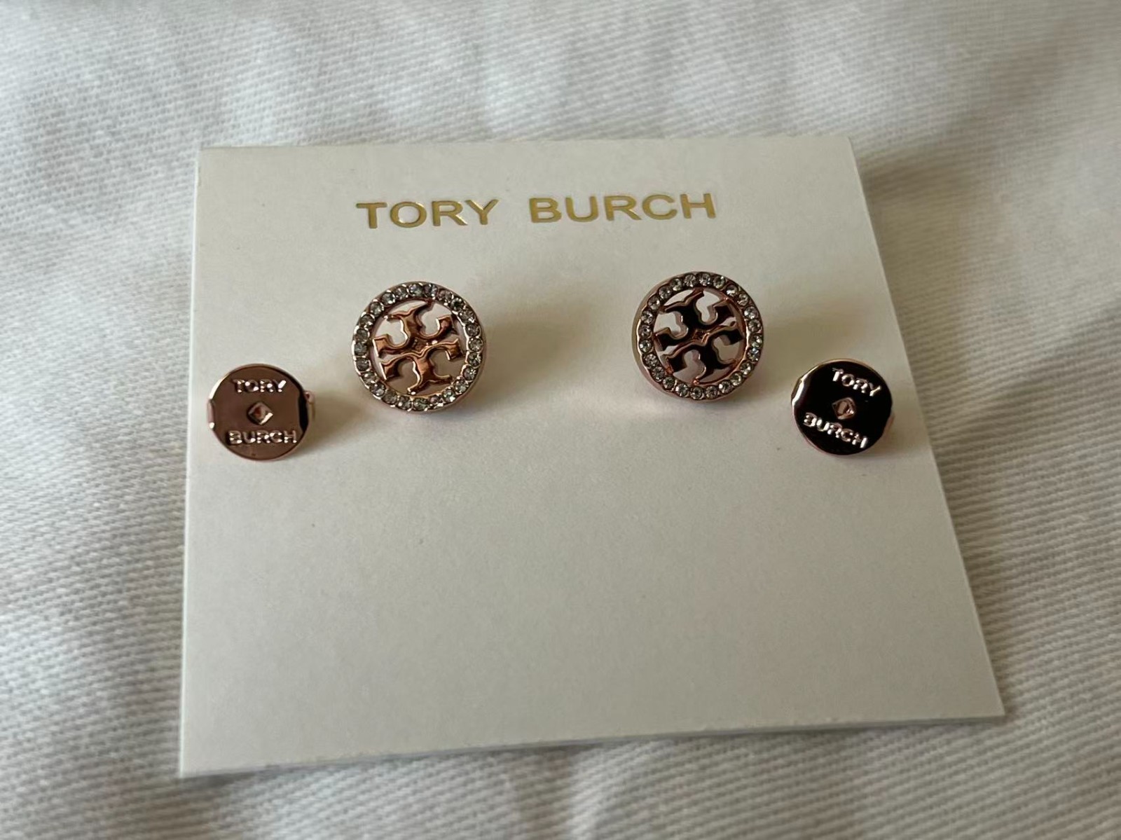 Authentic Tory Burch Miller Pave Stud Earrings Rose Gold