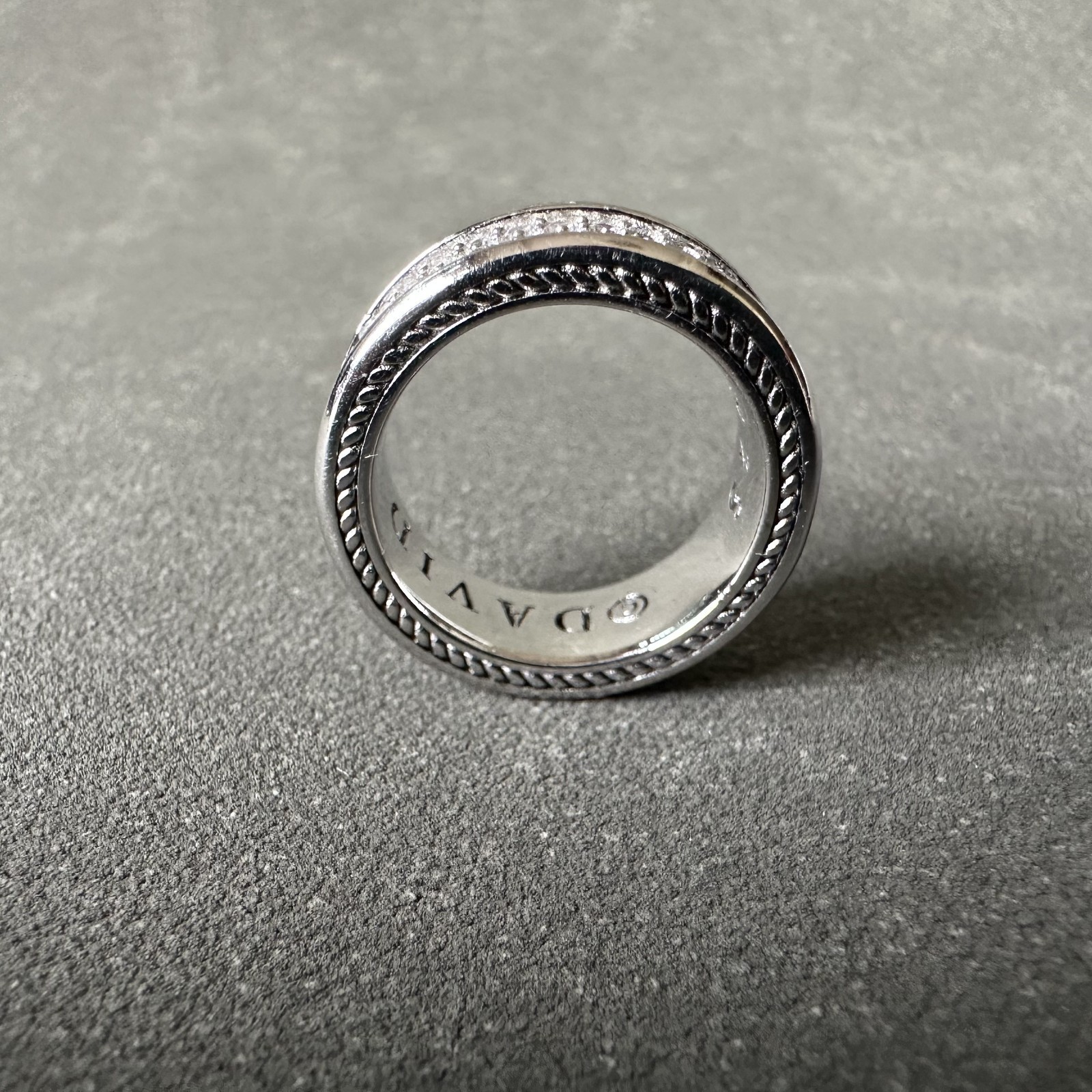 David Yurman 8.5mm Three Row Band Ring 925 Sterling Silver Pavé Diamonds Size 7