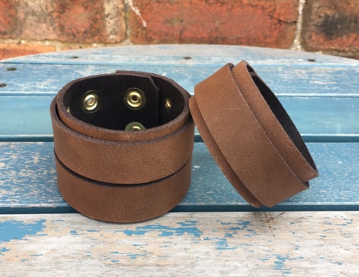 Real Leather Strap Wristband Bracelet Choice of Colours & Widths Hand Made Cuffs