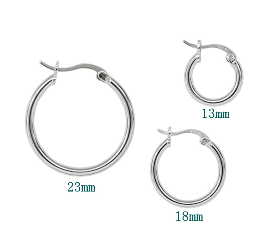 S925 Sterling Silver Men’s Women’s Round Pierced Hoop Earrings 23mm 18mm 13mm