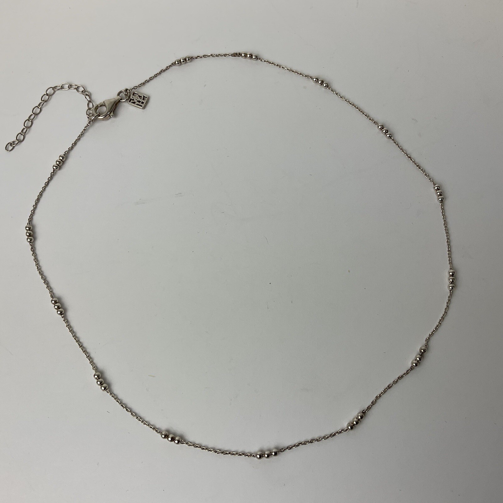 H & P Signed Sterling Silver Chain Ball Link Necklace Delicate Marked 925 17.5”