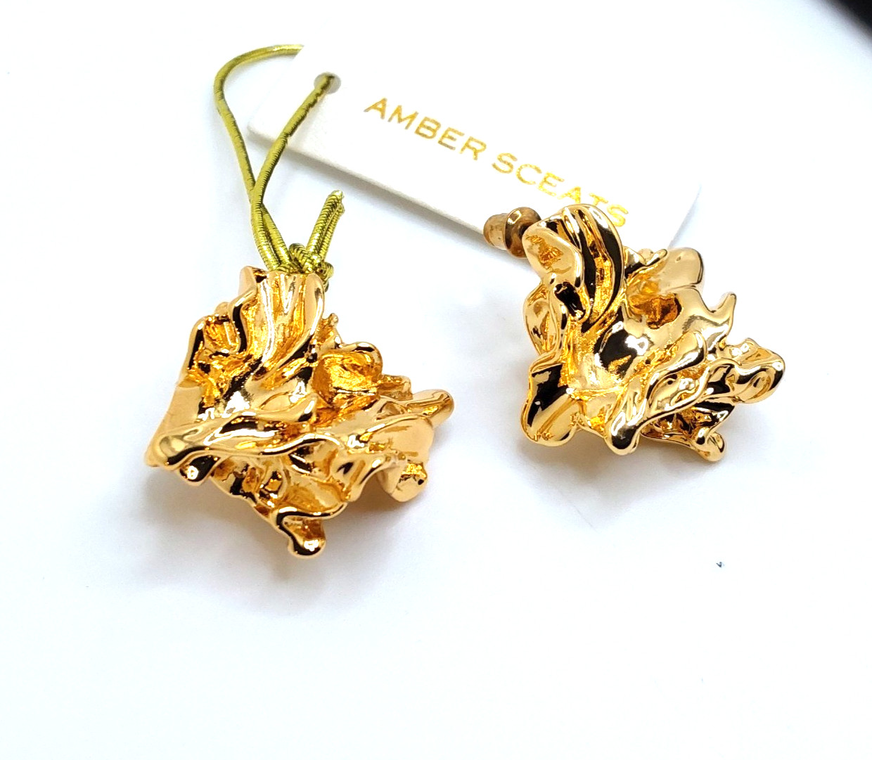 Amber Sceats Reese Crushed Sculptural Gold Plated Metal Texured Earrings