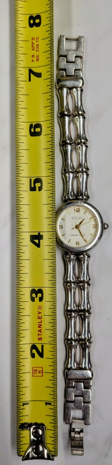 Ecclissi Sterling Silver Bamboo Link Ladies Wrist Watch Model 31450 New Battery