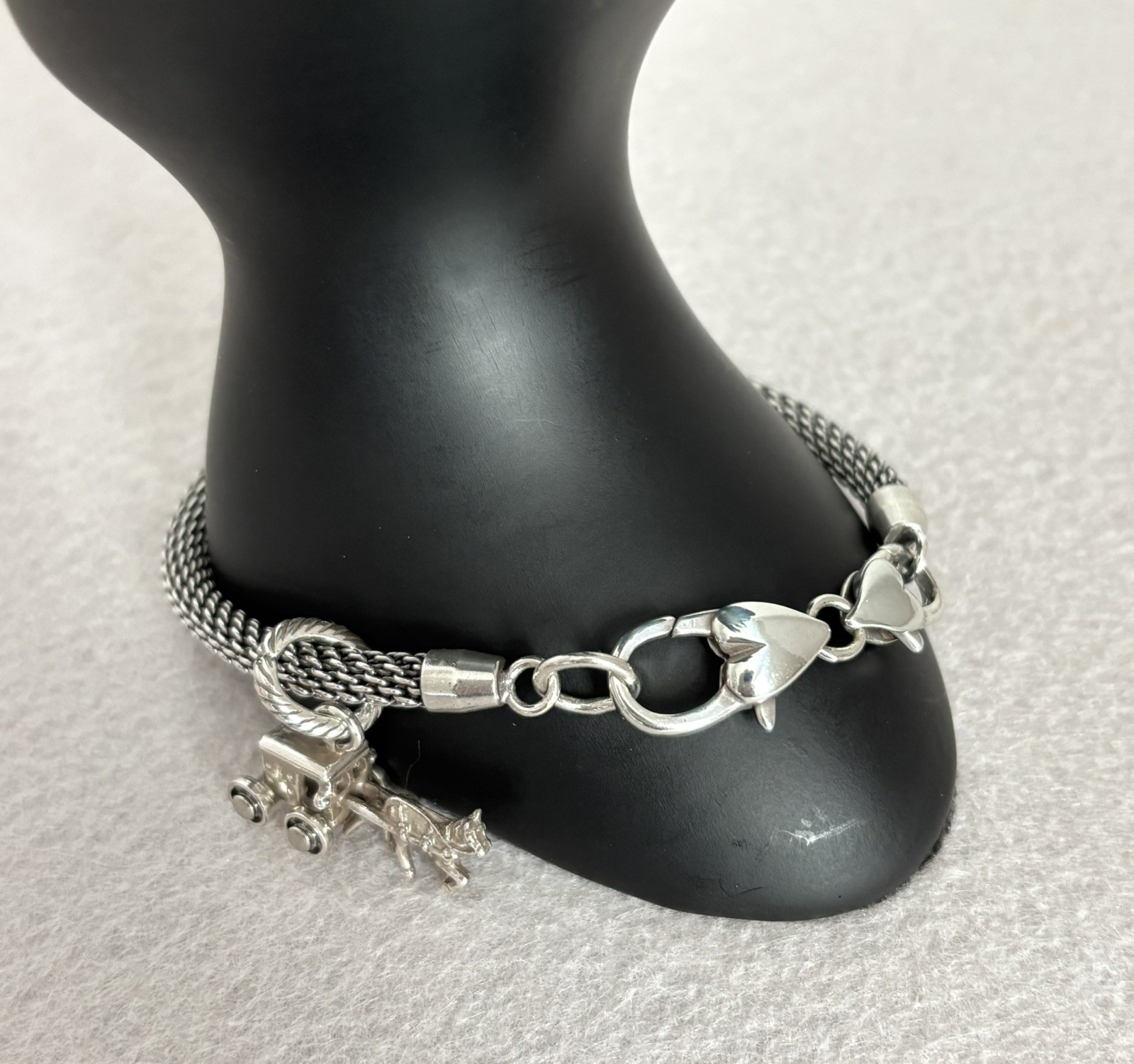 Brighton Antique Silver Tone Mesh Chain Bracelet w/Horse & Carriage Charm