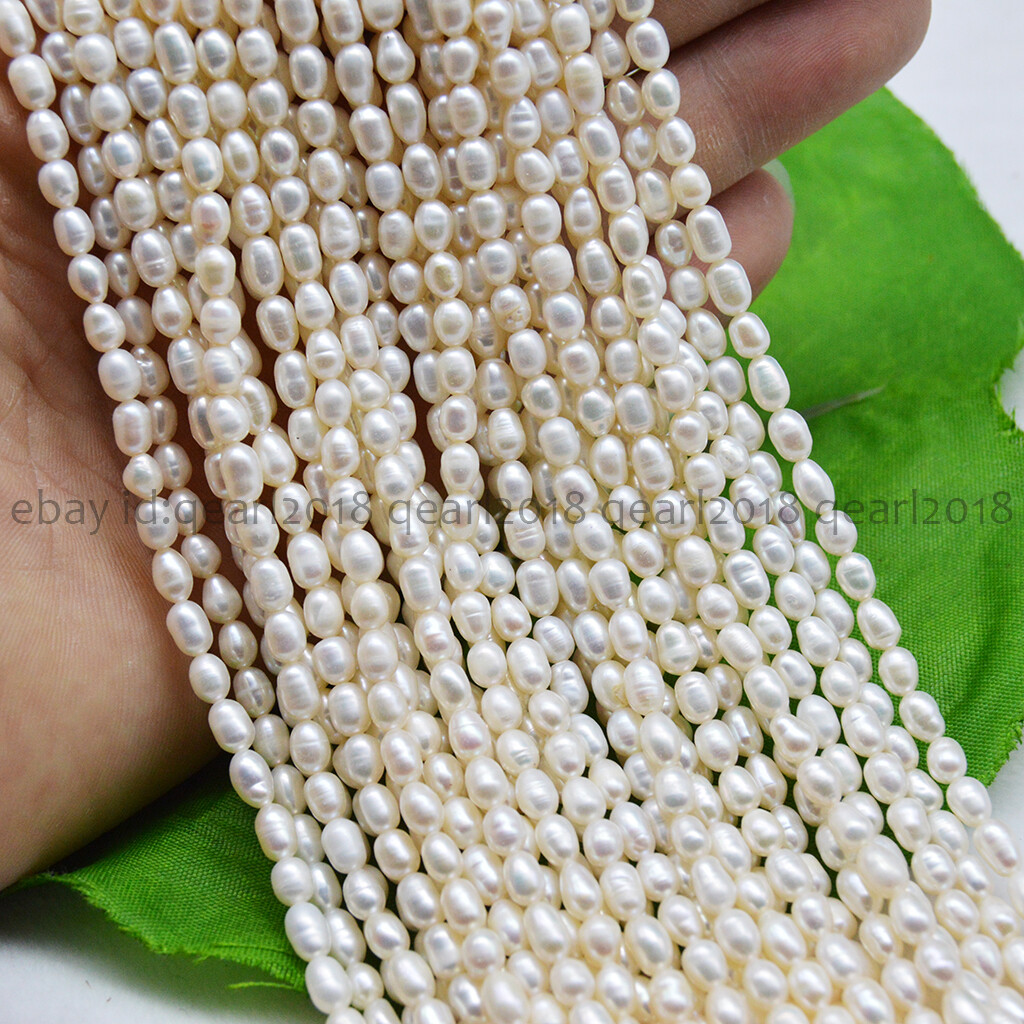 Rice-shaped 4-5mm Genuine Natural White Freshwater Pearl Loose Beads 15” Strand