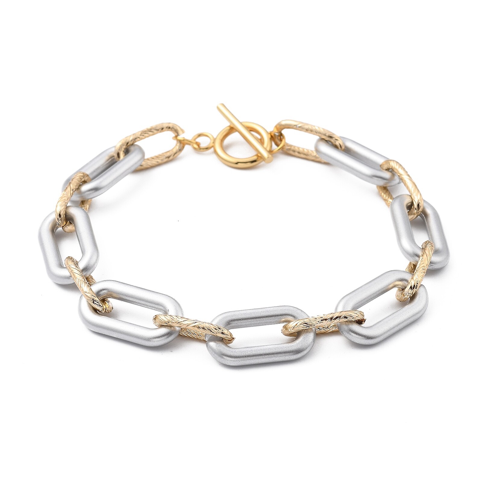 1x CCB Silver Gold Classic Paperclip Charm Chain Bracelet with Toggle Clasps