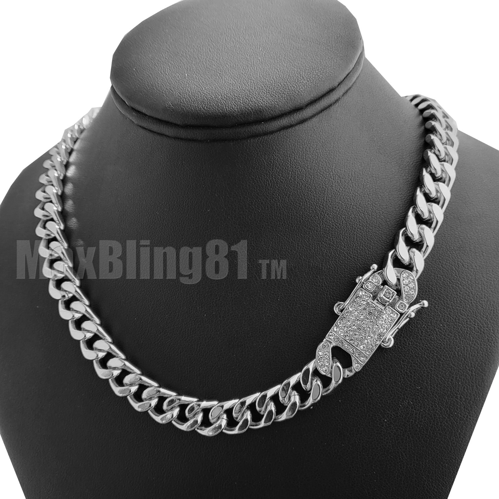 Hip Hop Icy Simulated Diamond Silver Plated 10mm 8.5″ ~ 24″ Cuban Chain Necklace
