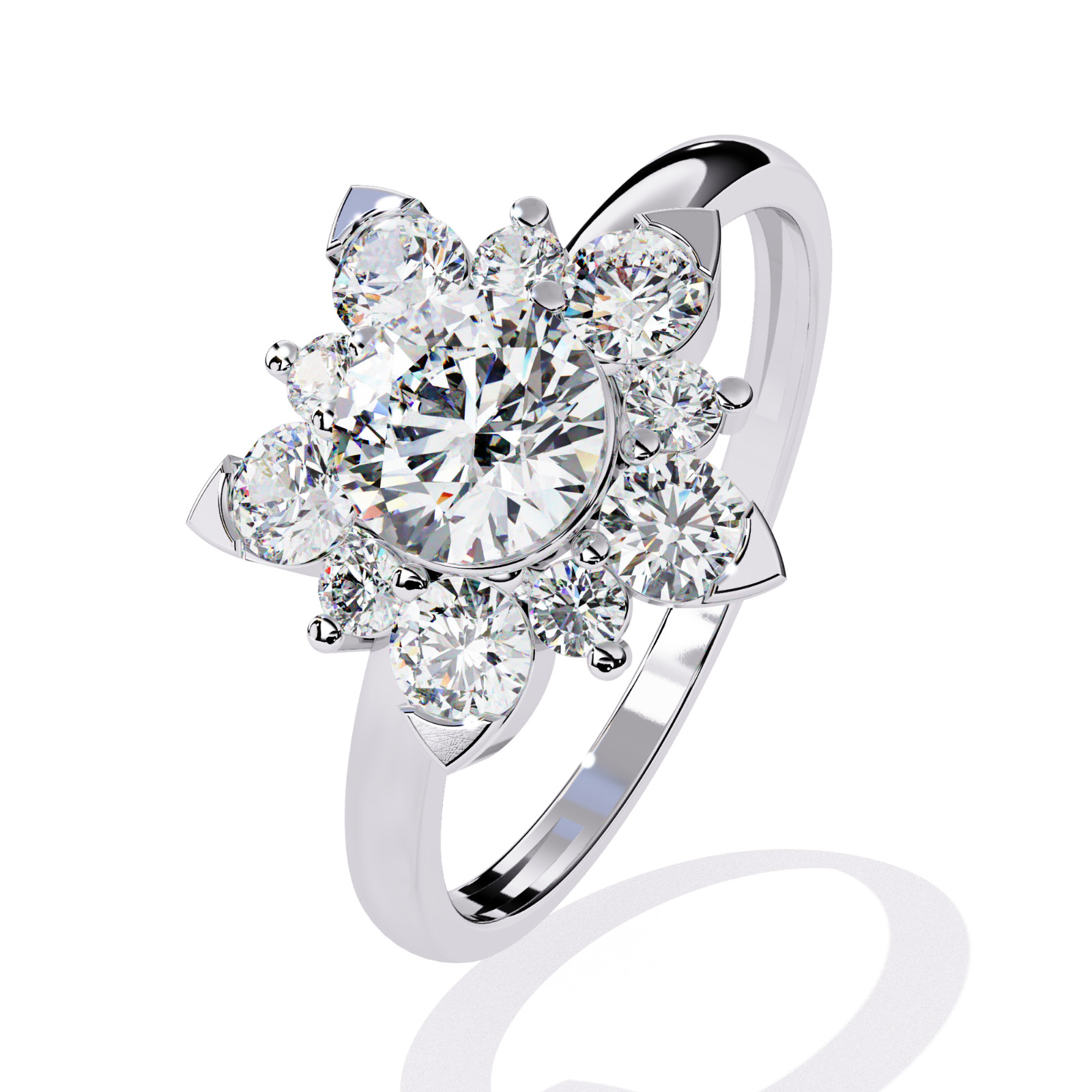 1.20 CTW Round Lab Grown Diamond Engagement Ring Floral Cluster Ring 925 Silver
