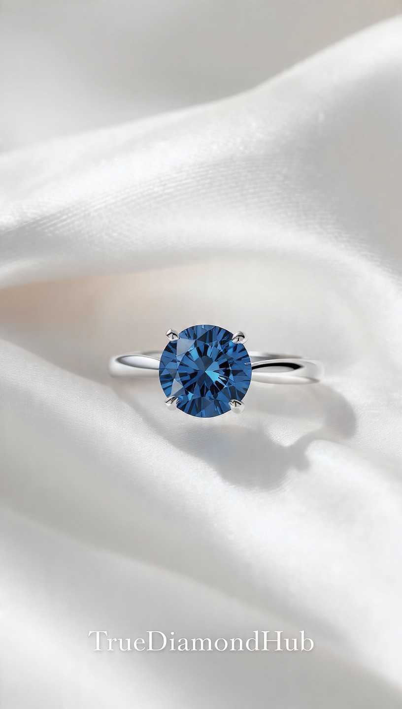 💍 2.50 Ct Blue Color Round Diamond Silve Ring Lab Grown Truediamondhub
