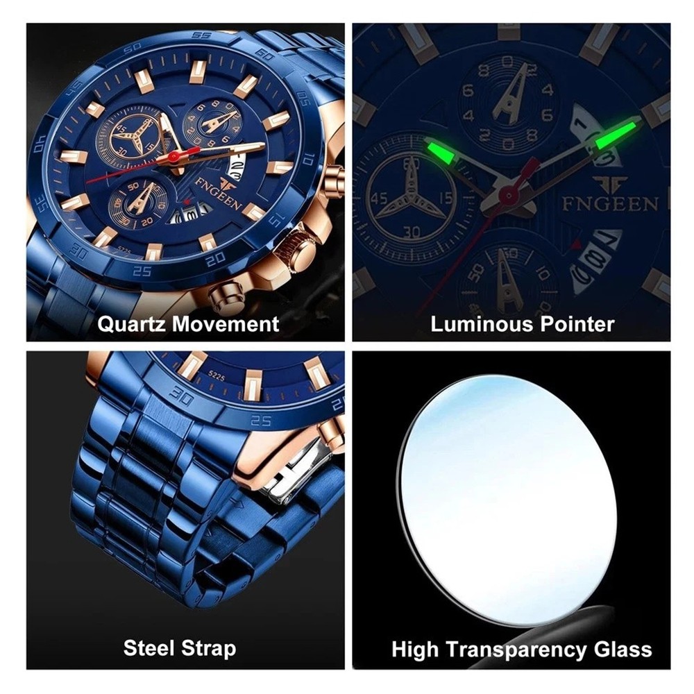 Waterproof Men Watch Stainless Steel Quartz Classic Business Luminous Wristwatch