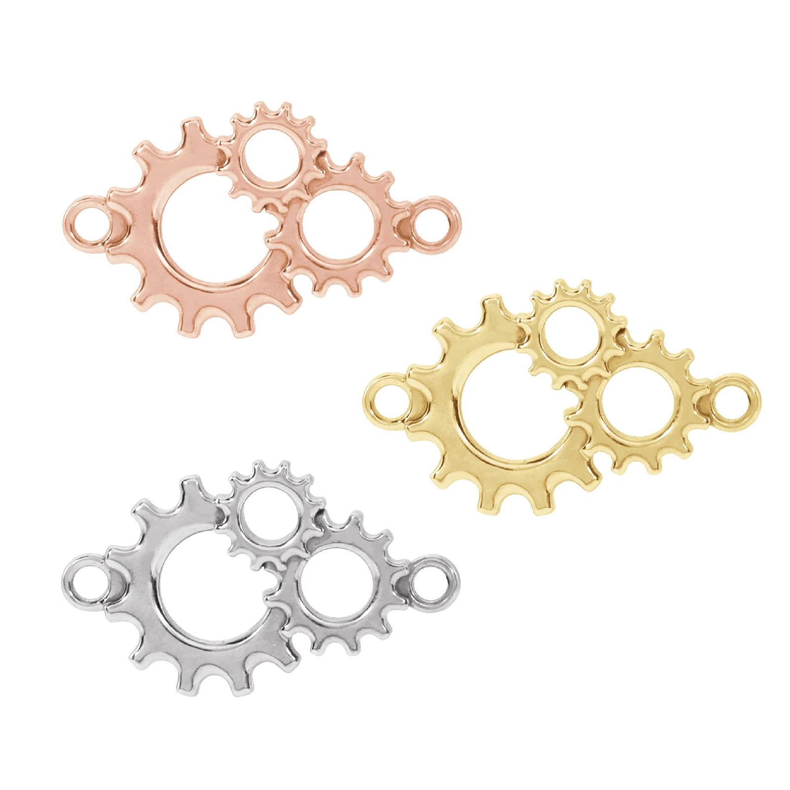 10k 14k 18k Gold-Platinum-Silver Gear Fittings Mechanics Link Connector Charm