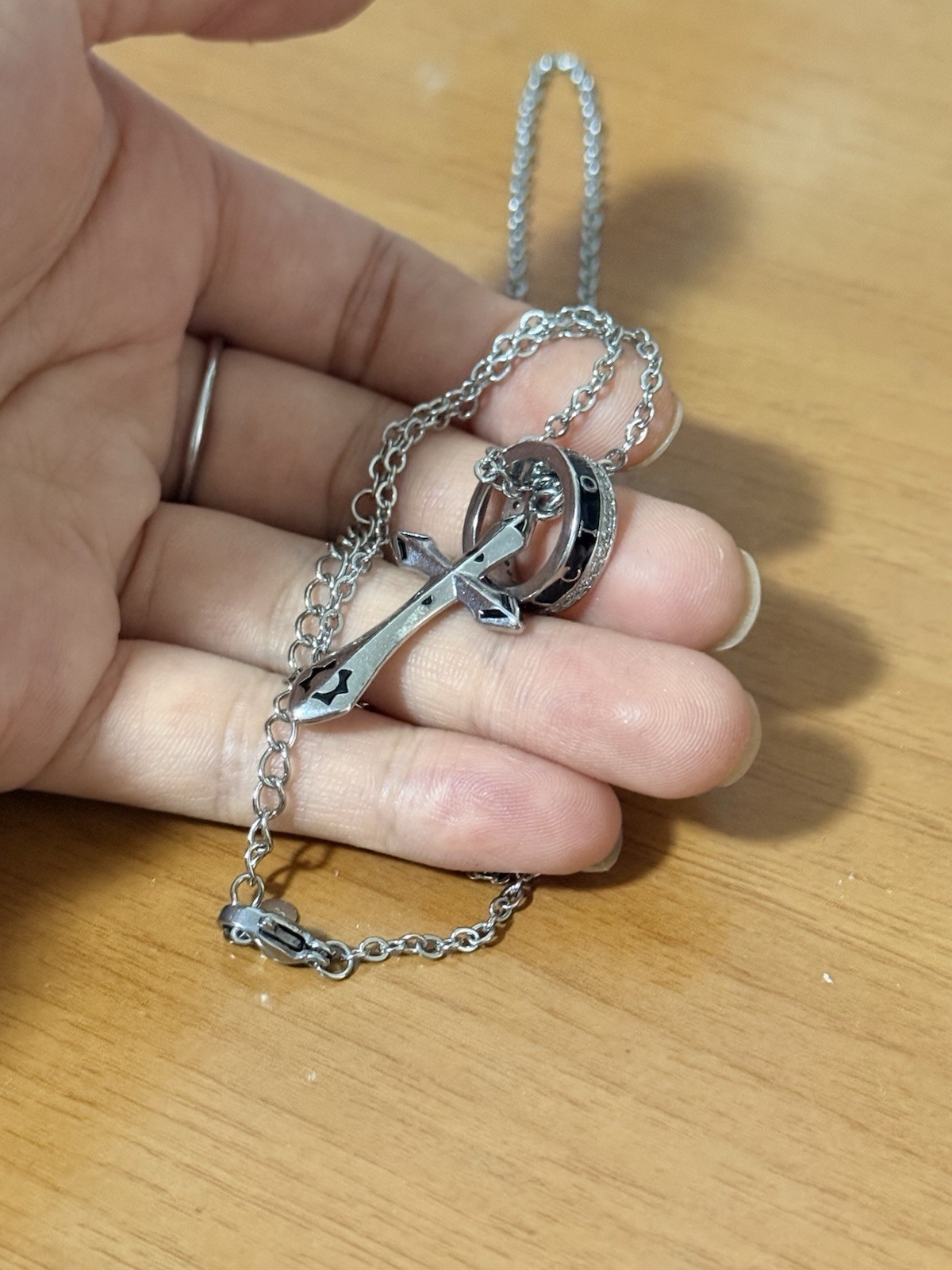 Silver Metal Cable Chain Necklace with Cross Charm Pendant, Religious Theme
