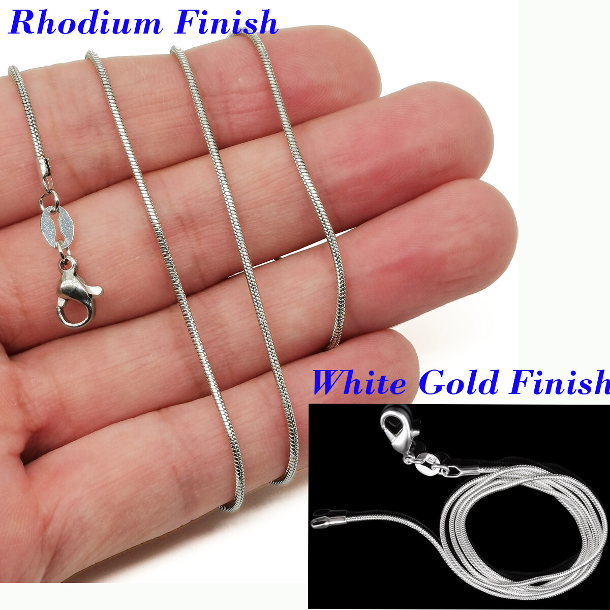 925 Sterling Silver Round Snake Chain Necklace 16″- 38 inch * 1.2/1.6mm/2mm Wide