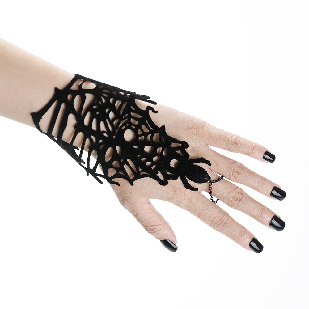 Gothic Spider Web Black Bracelet for Men Punk Halloween Fashion Jewelry