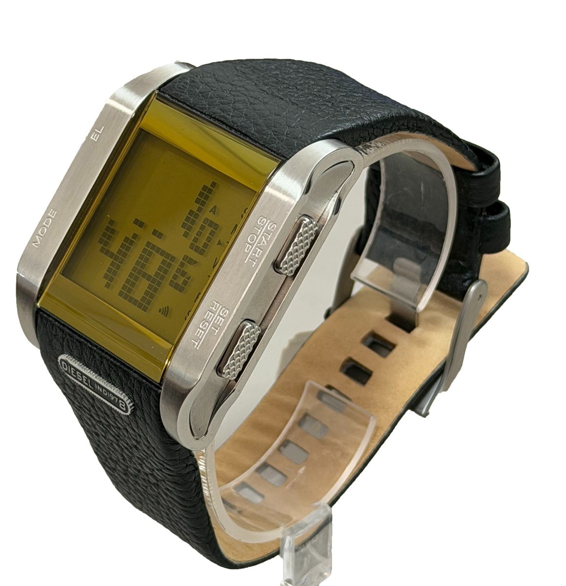 Diesel DZ7077 Digital Men’s Black Leather Band & Case Mineral Glass Quartz Watch