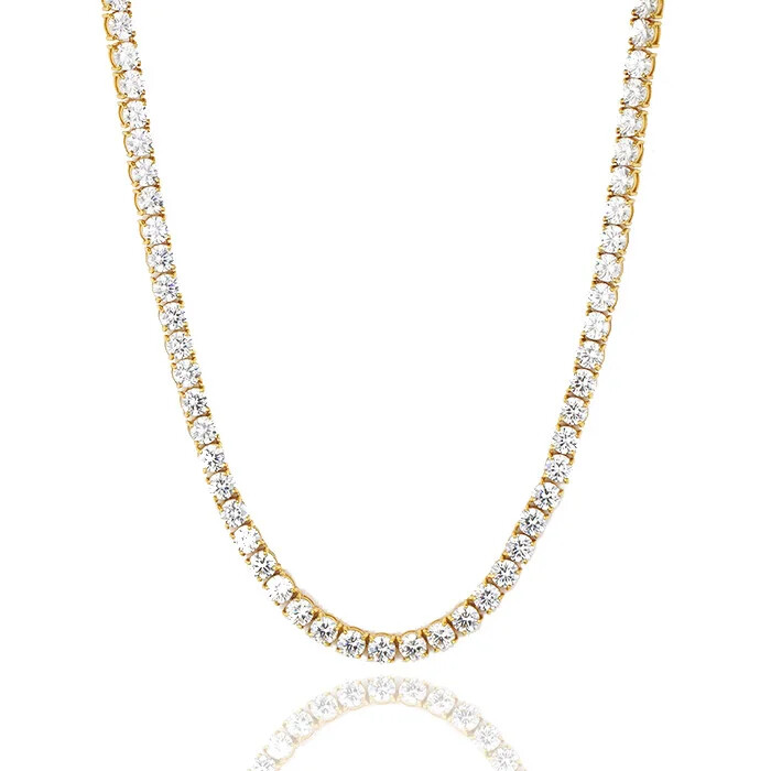 Mens Gold Plated Solid Stainless Steel Tennis Chain Necklace Bracelet 3mm-6mm