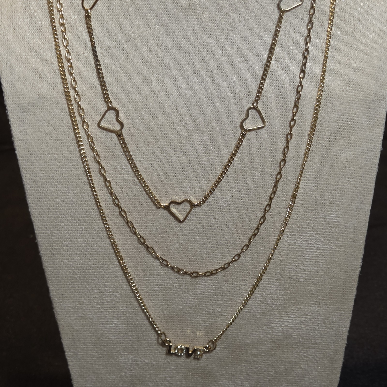 Triple Heart Layered 18″ Necklace With Sparkling Love Pendant In Gold-tone