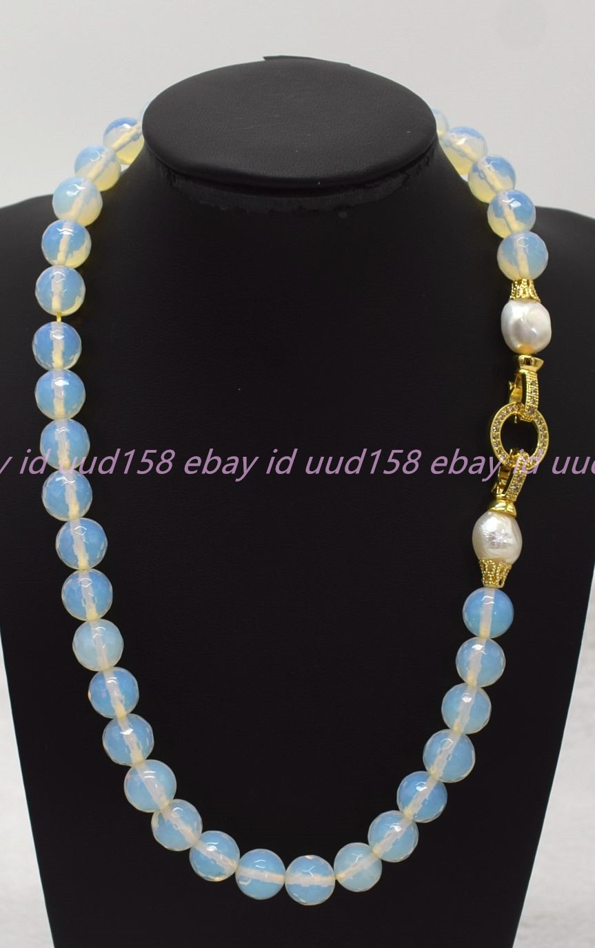 Natural 8/10/12mm Faceted Transparent Opal Gemstone Beads Necklace 16-28in