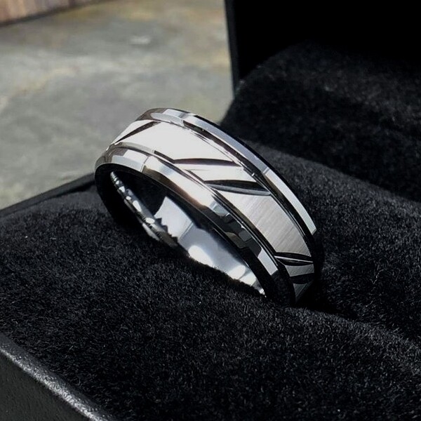 Silver Tungsten Carbide Ring Custom Cut Wedding Band Comfort Fit Mens Womens