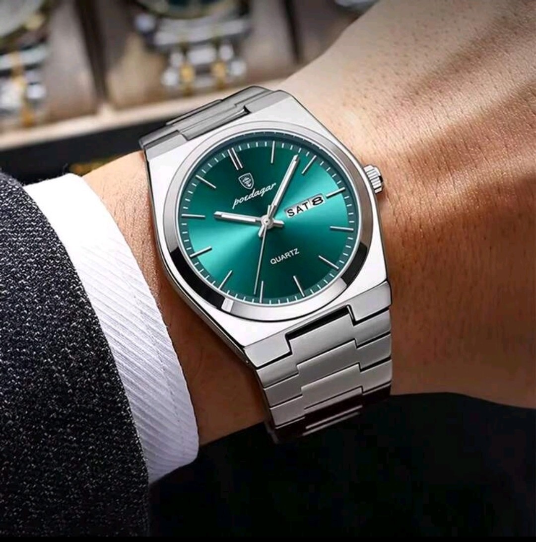 Men’s Luminous Waterproof Calendar Stainless Steel Quartz Watch Bus